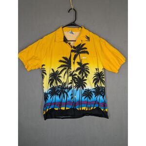 VTG 80s Mens Large Windswept Bahamas Short Sleeve Shirt Tropical Palm Yellow L
